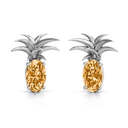Oval Stone Pineapple Earrings in 925 Sterling Silver with Citrine