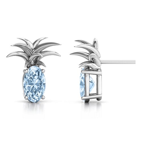 Oval Stone Pineapple Earrings – Sterling Silver with Aquamarine