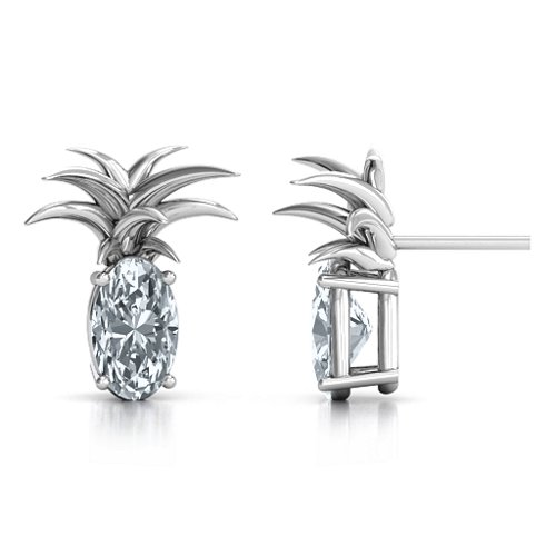 Oval Stone Pineapple Earrings – Sterling Silver with Diamond