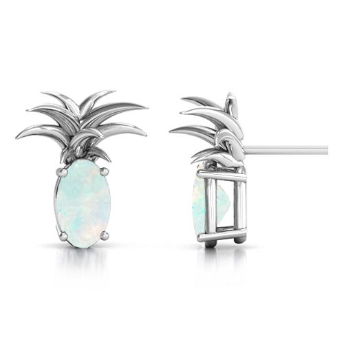 Oval Stone Pineapple Earrings – Sterling Silver with Opal