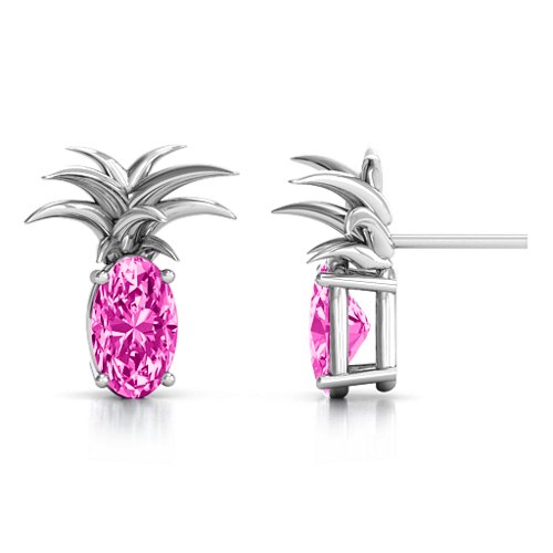 Oval Stone Pineapple Earrings – Sterling Silver with Pink Tourmaline