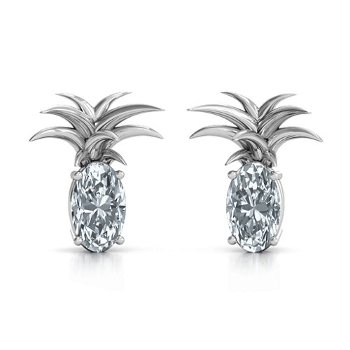 Oval Stone Pineapple Earrings – Sterling Silver with Diamond