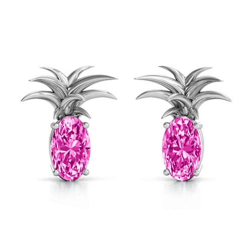 Oval Stone Pineapple Earrings – Sterling Silver with Pink Tourmaline