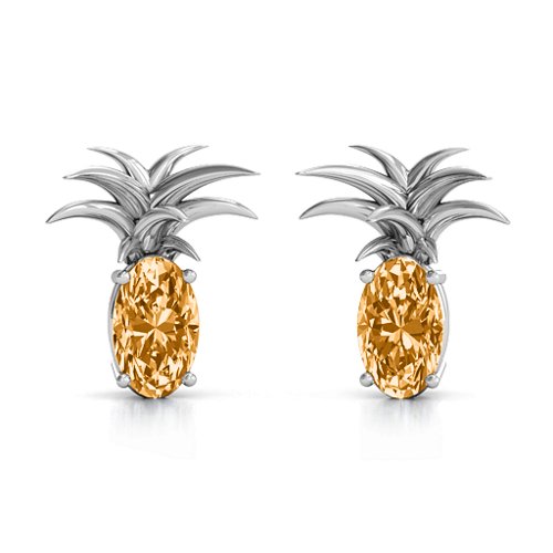 Oval Stone Pineapple Earrings – Sterling Silver with Citrine