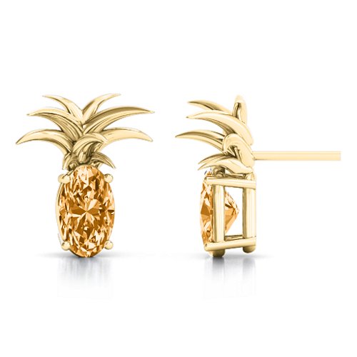Oval Stone Pineapple Earrings – 10K Yellow Gold with Citrine