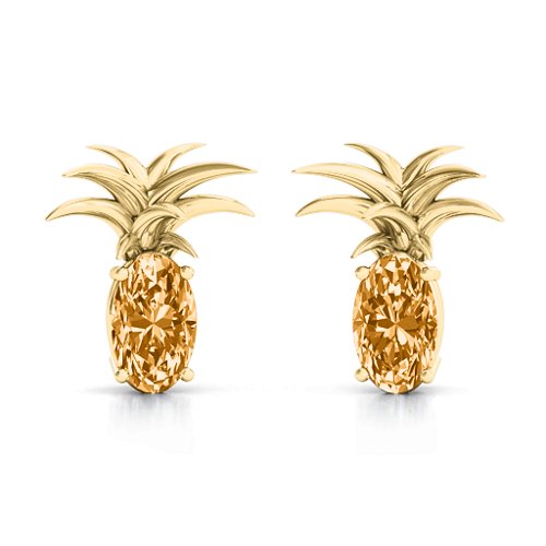Oval Stone Pineapple Earrings – 10K Yellow Gold with Citrine