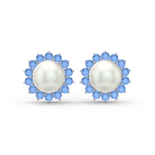 Freshwater Pearl Flower Halo Stud Earrings