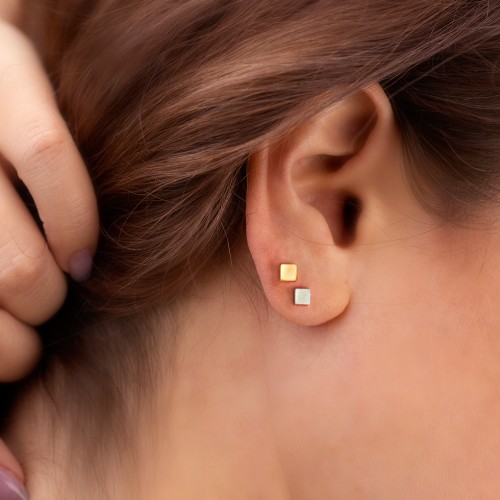 Engravable Square Disc Single Stud – Sterling Silver