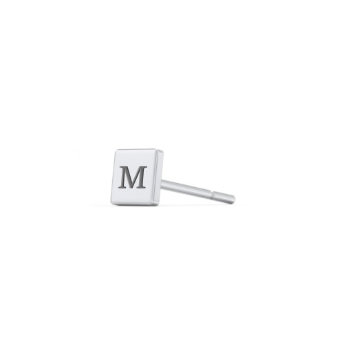 Engravable Square Disc Single Stud – Sterling Silver