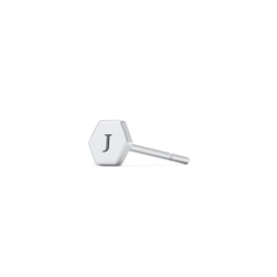 Engravable Hexagon Shape Single Stud in 925 Sterling Silver