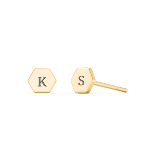 Engravable Hexagon Shape Stud Earrings – 10K Yellow Gold