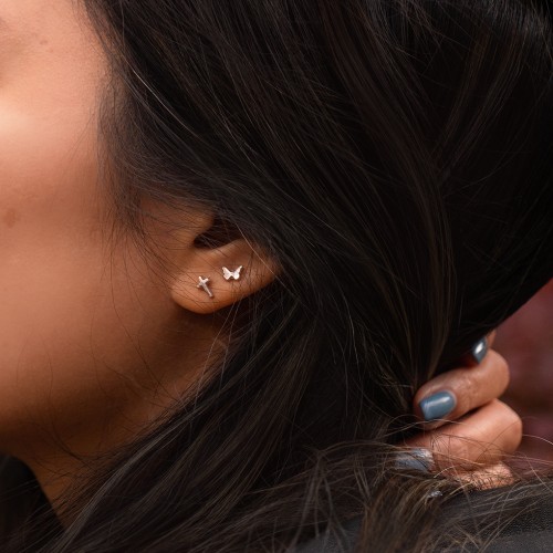Cross Shape Single Stud – Sterling Silver