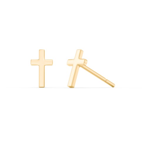 Cross Shape Stud Earrings – 10K Yellow Gold