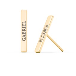 Engravable Long Bar Stud Earrings in 10K Solid Yellow Gold
