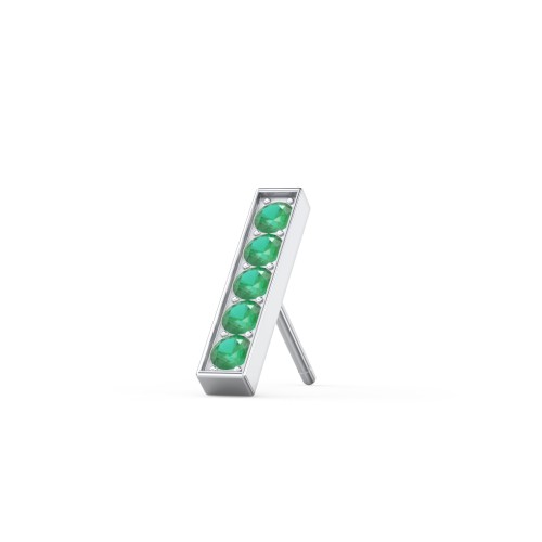 Petite Bar Single Stud with Accents – Sterling Silver with Emerald