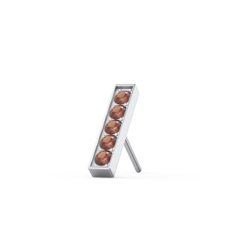 Petite Bar Single Stud with Accents – Sterling Silver with Garnet