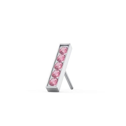 Petite Bar Single Stud with Accents – Sterling Silver with Pink Tourmaline