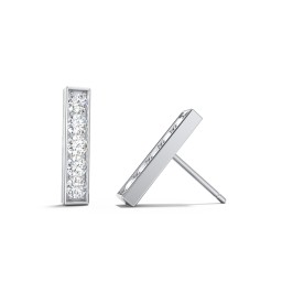 Petite Bar Stud Earrings with Accents in 925 Sterling Silver with Cubic Zirconia
