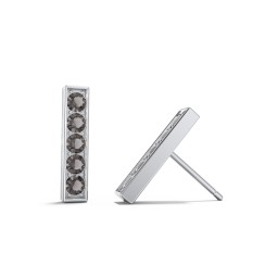 Petite Bar Stud Earrings with Accents in 925 Sterling Silver with Smokey Quartz