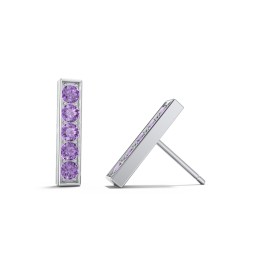 Petite Bar Stud Earrings with Accents in 925 Sterling Silver with Amethyst