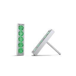 Petite Bar Stud Earrings with Accents in 925 Sterling Silver with Emerald
