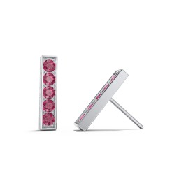 Petite Bar Stud Earrings with Accents in 925 Sterling Silver with Ruby