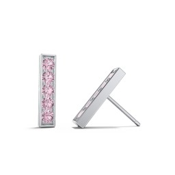 Petite Bar Stud Earrings with Accents in 925 Sterling Silver with Pink Tourmaline