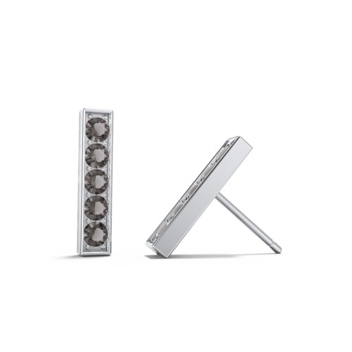 Petite Bar Stud Earrings with Accents – Sterling Silver with Smokey Quartz