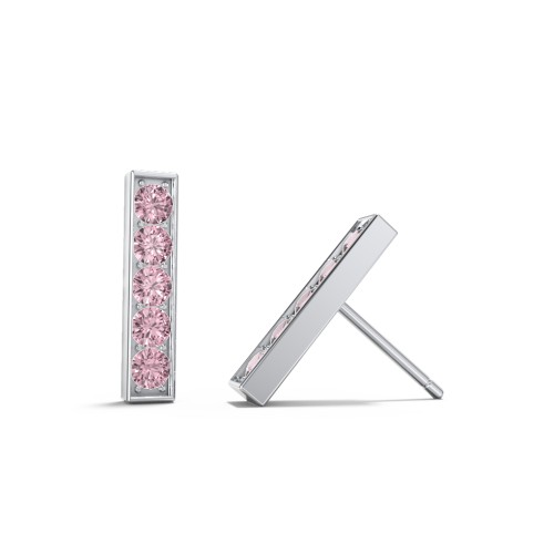 Petite Bar Stud Earrings with Accents – Sterling Silver with Pink Tourmaline