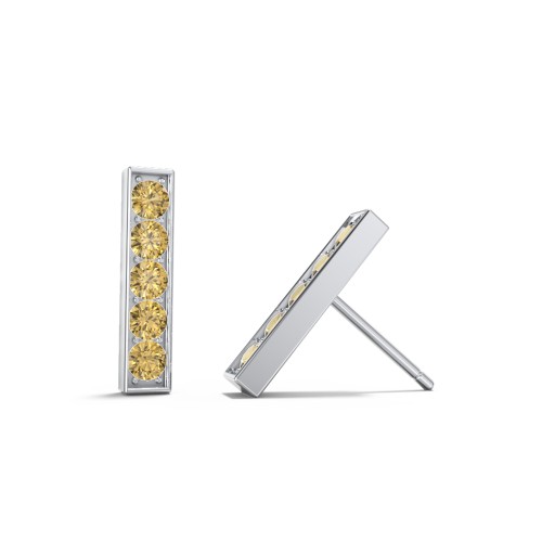 Petite Bar Stud Earrings with Accents – Sterling Silver with Citrine