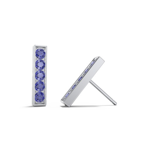Petite Bar Stud Earrings with Accents – Sterling Silver with Blue Sapphire