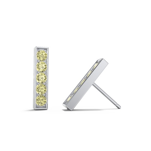 Petite Bar Stud Earrings with Accents – Sterling Silver with Citrine