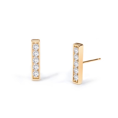 Petite Bar Stud Earrings with Accents – 10K Yellow Gold with Cubic Zirconia