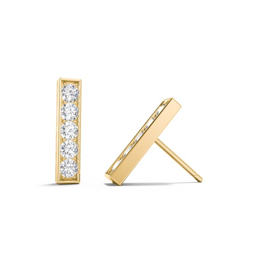 Petite Bar Stud Earrings with Accents – 10K Yellow Gold with Cubic Zirconia