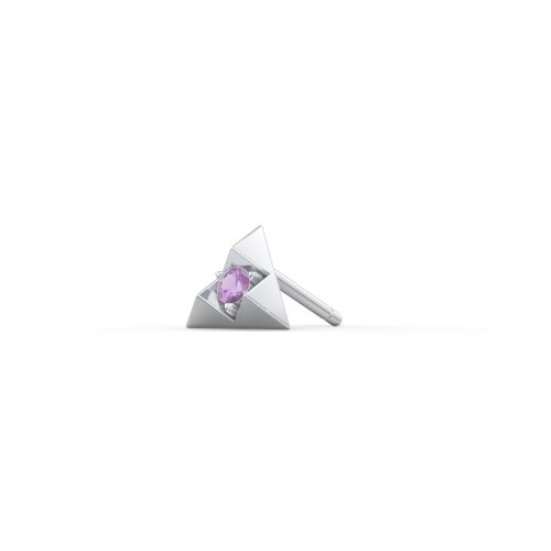 Pyramid Single Stud with Gemstones – Sterling Silver with Amethyst