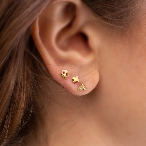 Pyramid Single Stud with Gemstones – Sterling Silver with Cubic Zirconia