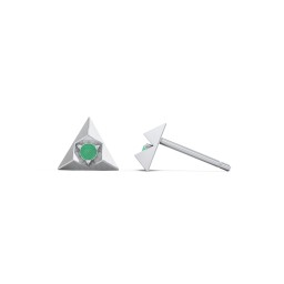 Pyramid Stud Earrings with Gemstones in 925 Sterling Silver with Emerald