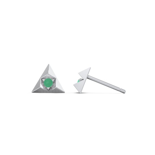 Pyramid Stud Earrings with Gemstones – Sterling Silver with Emerald