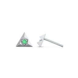 Pyramid Stud Earrings with Gemstones in 925 Sterling Silver with Emerald