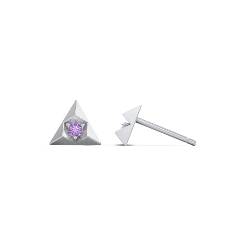 Pyramid Stud Earrings with Gemstones – Sterling Silver with Amethyst
