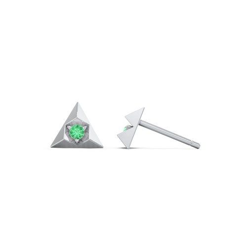 Pyramid Stud Earrings with Gemstones – Sterling Silver with Emerald