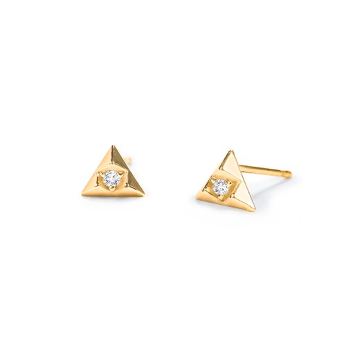Pyramid Stud Earrings with Gemstones – 10K Yellow Gold with Cubic Zirconia