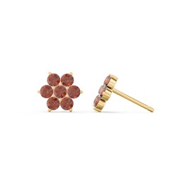 Flower Stud Earrings with Gemstones in 10K Solid Yellow Gold