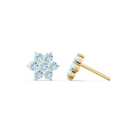 Flower Stud Earrings with Gemstones in 10K Solid Yellow Gold with Blue Topaz