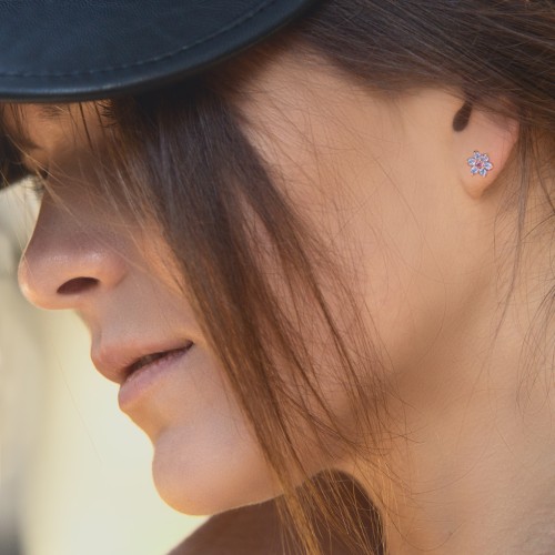 Flower Stud Earrings with Gemstones