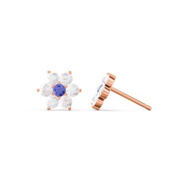 Flower Stud Earrings with Gemstones in 10K Solid Rose Gold with Blue Sapphire and Opal