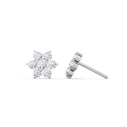 Flower Stud Earrings with Gemstones in 925 Sterling Silver with Diamond