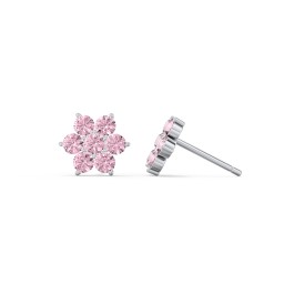 Flower Stud Earrings with Gemstones in 925 Sterling Silver with Pink Tourmaline