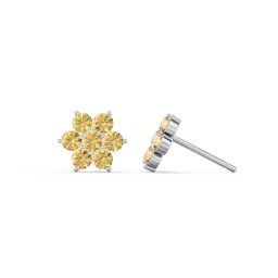 Flower Stud Earrings with Gemstones in 925 Sterling Silver with Citrine