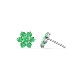 Flower Stud Earrings with Gemstones in 925 Sterling Silver with Emerald